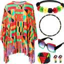 Hicarer 7 Pcs Black History Poncho Costume for Women African American Shawl Accessories Set Kente Jamaican Outfits