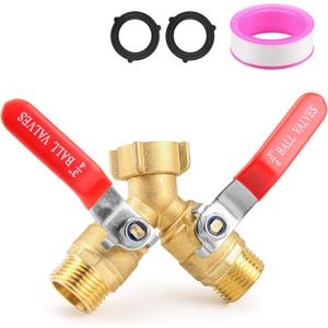 Hose Splitter 2 Way Heavy Duty, 3/4 Inch GHT Thread Y Valve Connector with Stainless Steel Long Handle, Full Flow Garden Brass Hose Splitter for Outdoor Watering, Irrigation, Washing