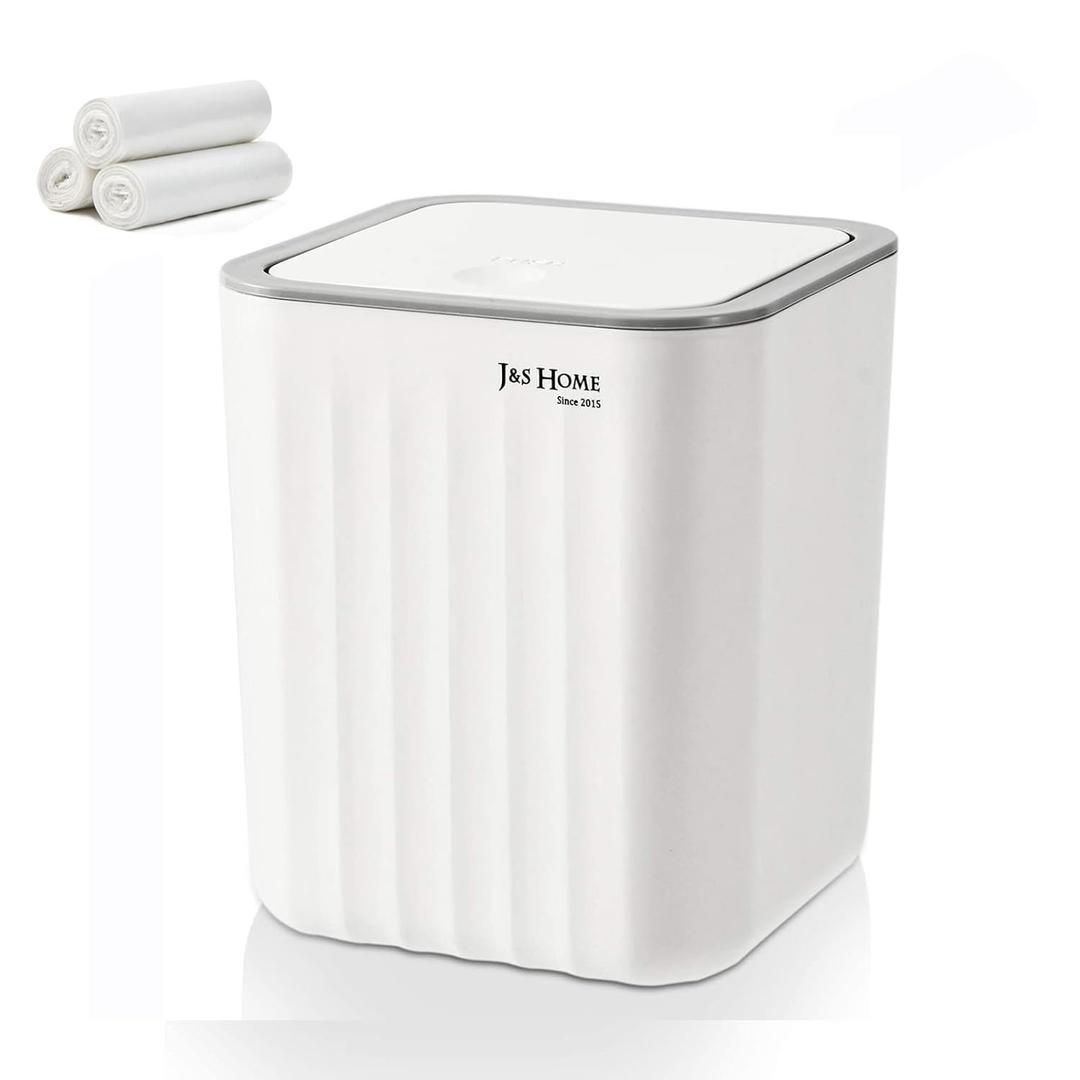 SUBEKYU 0.6 Gal Mini Desktop Trash Can with Lid, Small Square Countertop Garbage Bin, Plastic Tiny Tabletop Wastebasket for Office/Kitchen/Coffee Table, White