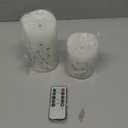Eywamage White Floral Flameless Pillar Candles with Remote, Flickering Spring Daisy Battery LED Candles Set of 2