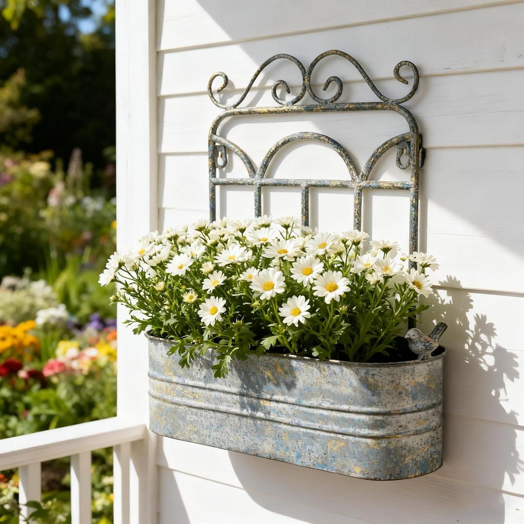 Rustic Metal Wall Planter Vintage Wall Mounted Flower Pot Distressed Wall Hanging Plant Basket Farmhouse Wall Decor for Indoor Outdoor Garden Home Yard (Gray)