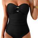Daci Womens Black One Piece Swimsuit Tummy Control Moderate Coverage Bathing Suit 2025 Bandeau Strapless Swimwear M