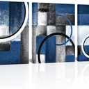 Visual Art Decor Blue and Grey Abstract Geometric Circle Canvas Wall Art Room Decor Picture Framed Artwork for Living Room Bedroom Wall Decoration Ready to Hang (Blue)