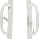 ReigaHood Keyed Sliding Patio Glass Door Handle Set Fits for Truth Legacy & Sash Controls P/N #2265, 45 Keyway w/o Mortise Lock, 3-15/16" Hole Centers, Non-Handed, White Diecast, A/B Position