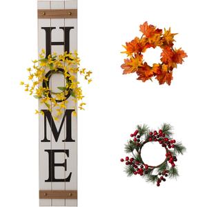 Glitzhome 42H Wooden Welcome Home Porch Sign with Interchangeable Wreaths for Front Door Vertical Farmhouse Standing Home Sign Hanging Wall Sign for Year Spring Fall Thanksgiving Christmas