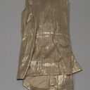 Metallic Gold Long Sleeve Mini Dress, Deep V-Neck, Ruched Design, Cocktail Party Dress (Small)