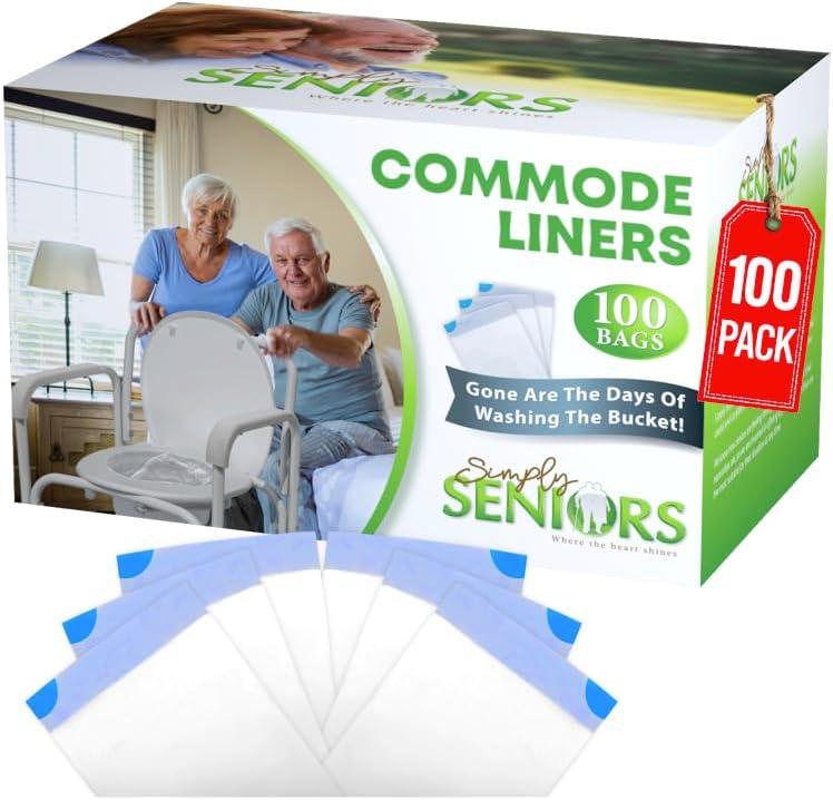 Commode Liners - 100 Strong Portable Toilet Bags - Easy To Use Bedside Commode Liners Disposable - Toilet Liners That Support Dignity of Seniors & Disabled - No More Buckets to Wash - NO Absorbent Pad