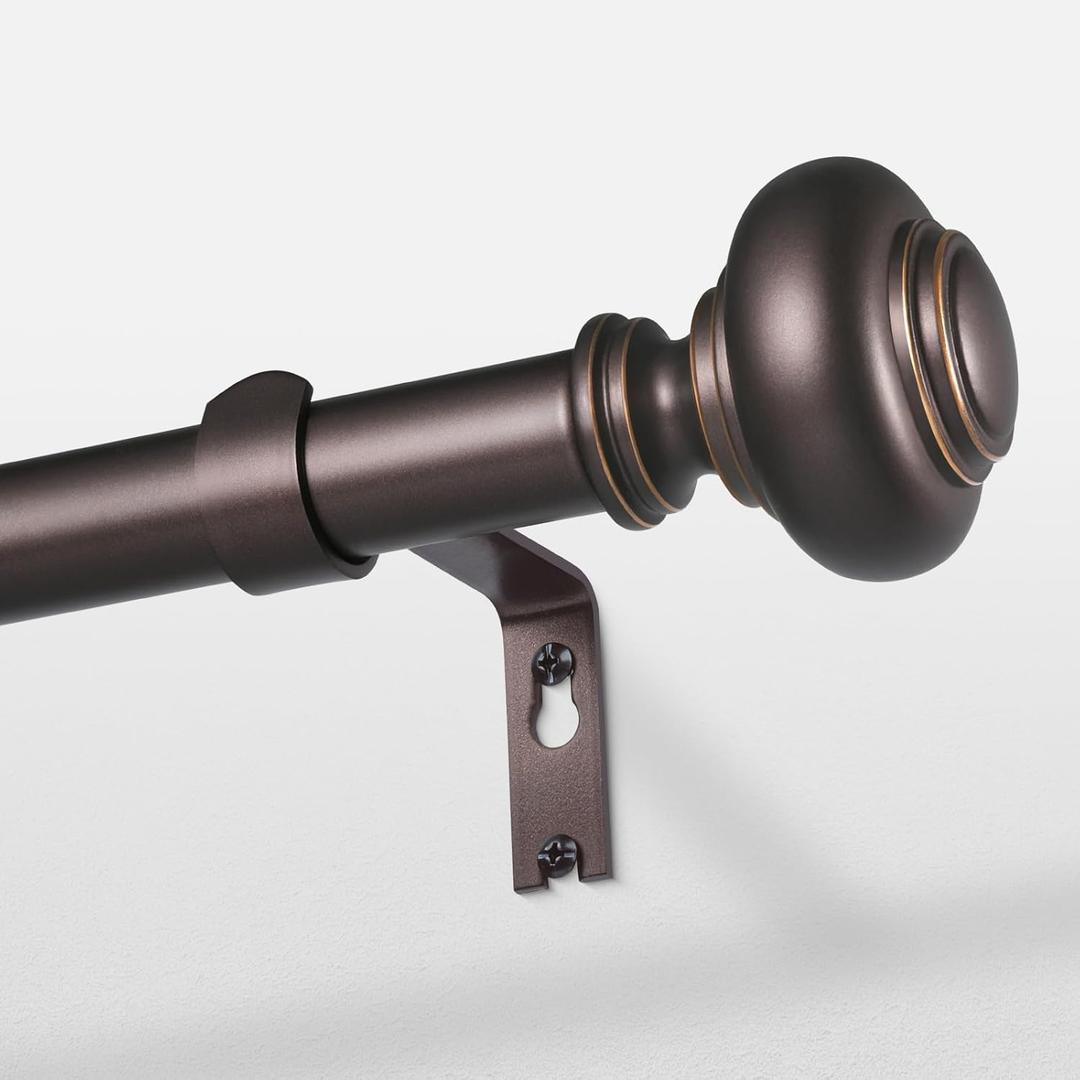 Bronze Curtain Rods for Windows 48 to 84 Inch, Decorative Heavy Duty Single-Side Adjustable 1'' Antique Brown Curtain Rod, Vintage Rustic Metal Drapery Pole for Farmhouse Bedroom Living Room (36''-88'' (1 Pack))
