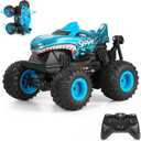 DYODYORC Remote Control Car, 2.4Ghz All Terrain Shark Monster Truck Toys, RC Truck with Music, 3 Lighting Effects, 360 Stunt Capable, 2 Batteries Ready to Run, Toy Gifts for Boys and Girls (Blue)