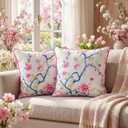 2 Pcs Chinoiserie Pillow Covers 18 X18 Floral Leaves Cushion Covers Vintage Cottage Core Decor Farmhouse Pillowcase for Home Sofa Bed Couch Living French Country Decor(Pink Green)