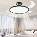AHAWILL Retractable Ceiling Fan with Lights Remote Control,42'' Low Profile Ceiling Fan with Retractable Blades, Dimmable Full Spectrum, Modern Fandelier for Living Room Dinning Room Bedroom, Black
