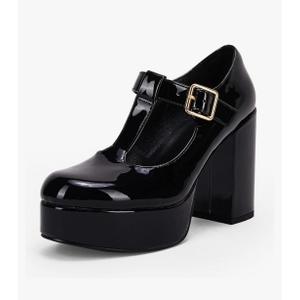 Coutgo Womens' T-Strap Round Toe Chunky Platform Heels Patent Mary Jane Dress Shoes, 8