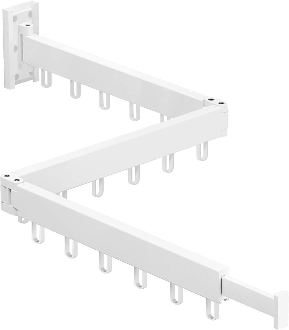 HEILAIYI Clothes Drying Rack,Laundry Drying Rack,Wall Mounted Clothes Rack,Laundry Rack Wall Mount,Folding Retractable Collapsible Drying Rack Clothing (Three-Poles,Loop Hooks,White)