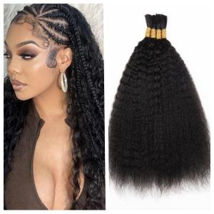 Kinky Straight Human Braiding Hair No Weft 100g (1Pack-4PCS) Yaki Straight Bulk Human Hair For Bohe Braids Micro Braiding Hair For Boho Braids (Kinky StraightNatural Black, 16 Inch)