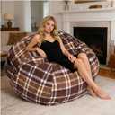 Moive Beanbag Duo Round Bean Bag Chair–Comfortable Bean Bags Lounge & Bean Bag Sofa for Adults & Couples, Fabric, Ideal for Living Room or Dorm-Cover-Patterned Woolen-Brown