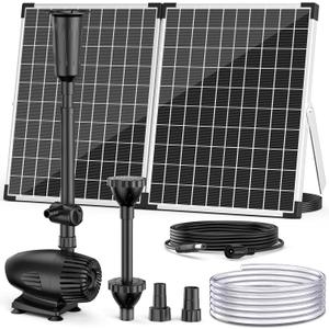 NFESOLAR 55W Solar Fountain Pump, 580GPH Solar Pond Pump with Dry-Run Protection, Foldable Solar Panel, 16.5FT Cord, 10FT Extension Cable, PVC Tubing for Outdoor Ponds, Waterfall, Garden, Hydroponics
