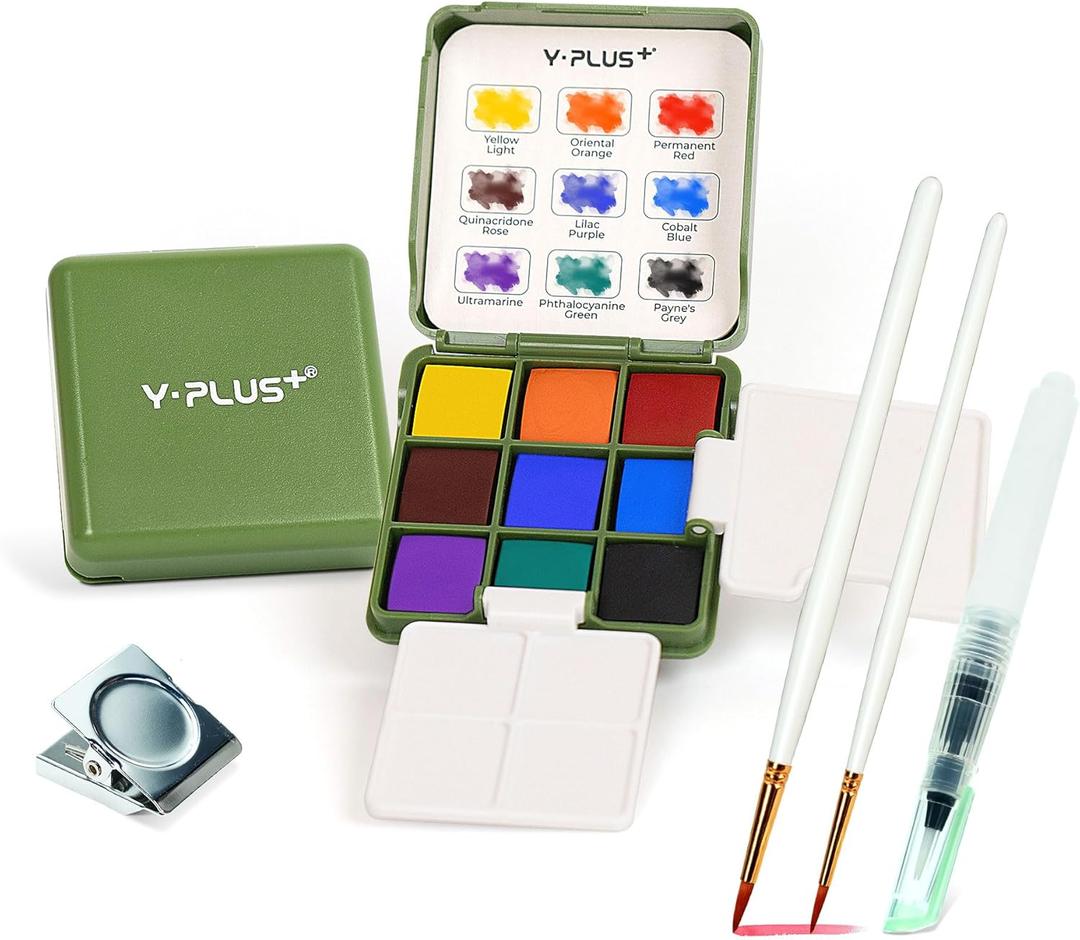 YPLUS Pocket Watercolor Paint Kit, Portable Travel Art Kit with Brush, Water Color Palette Painting Gift for Beginners Artist Adults