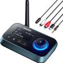 SOOMFON Bluetooth Transmitter for TV 3-in-1 Bluetooth 5.0 Transmitter Receiver for TV to 2 Headphones with LCD Display Adjustable Volume, Optical AUX RCA Bypass for Home Stereo Speaker
