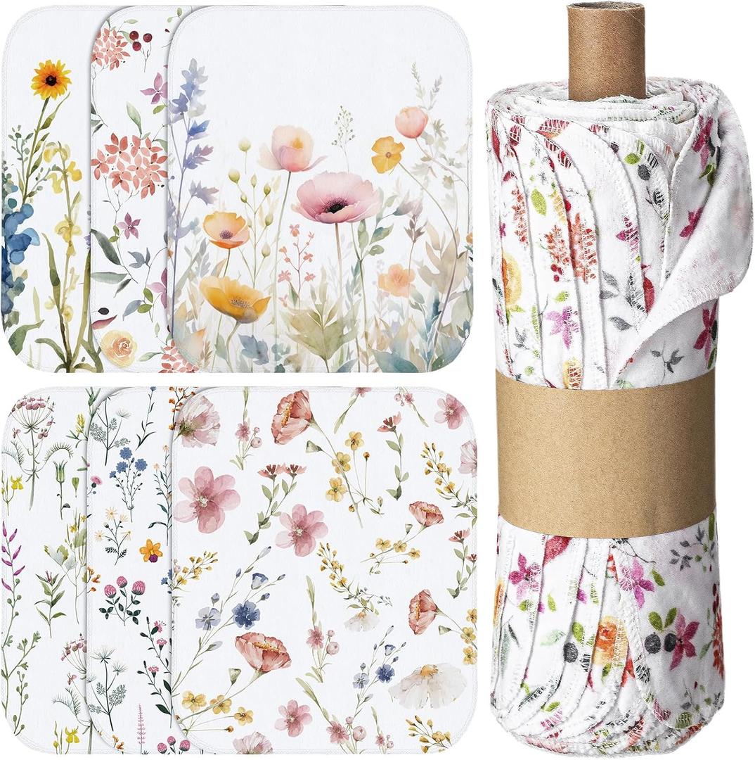 36 Pack Reusable Cleaning Cloths Washable Cotton Kitchen Dish Towels for Home Party Supplies Bulk, 9.84x11.81in (Wildflowers)