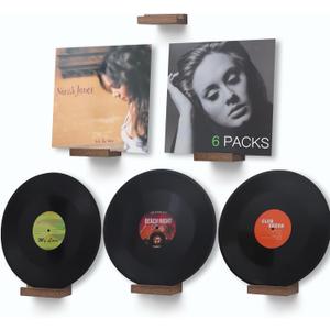Wood Vinyl Record Shelf Wall Mount, Small Wall Record Holder Display Shelf, Vinyl Record Shelves Record Album Display Holder for LP, CD, Book Art Storage Vintage Home Decor (6, Light Walnut)