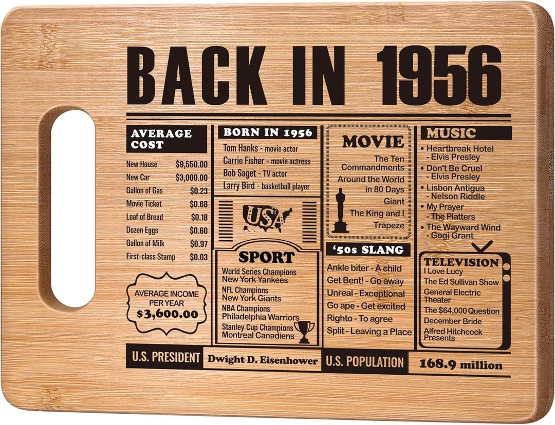 70th Birthday Gifts for Women Men,70 Year Old Birthday Gifts Woman Man,70 Years Gifts for Dad Mom Grandparents Wedding Anniversary,Back In 1956 70s Birthday Decorations Engraved Bamboo Cutting Board