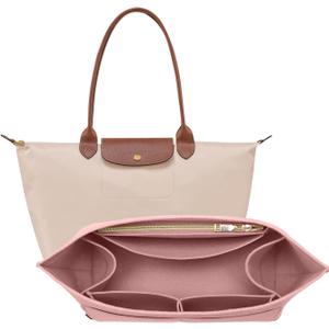 OPPOSHE Purse Organizer Insert for Longchamp Le Pliage, Premium Felt Long Champ Bag Handbag Women, Tote Organizer Insert with 9 Compartments (Medium, Pink) (M-10.4*5.7*7.9in)