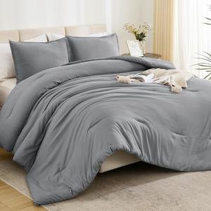 Litanika Comforters Medium Gray King Size, 3 Pieces Lightweight Solid Bedding Set & Collections, All Season Fluffy Bed Set (104x90In Comforter & 2 Pillowcases)