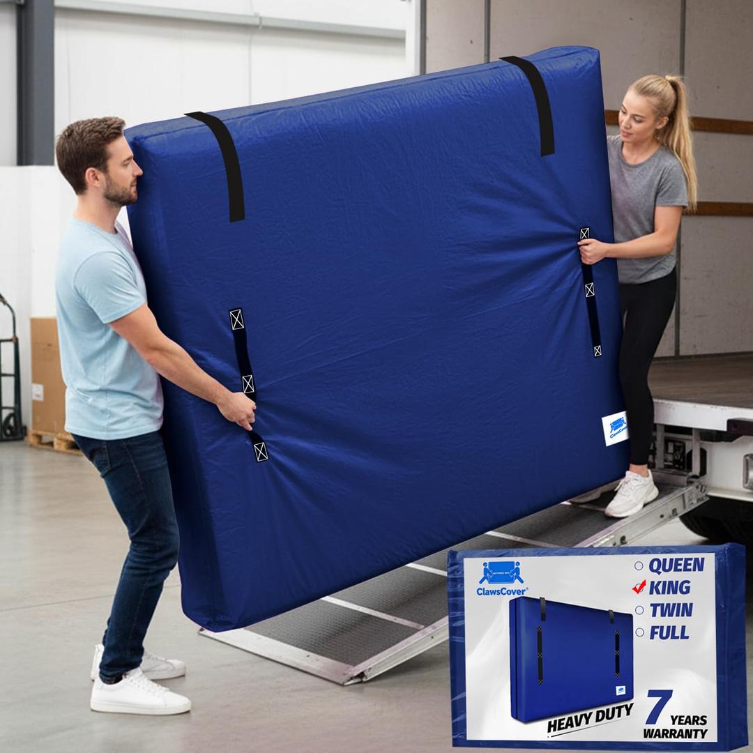 Mattress Bags for Moving and Storage,King Size,with Adjustable Adhesive Straps,8 Handles,Strong Zipper,Heavy Duty & Waterproof & Dust Proof,Reusable Mattress Protector Covers,Navy