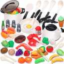 CUTE STONE Play Kitchen Accessories Toy, Play Food Sets for Kids Kitchen, Pretend Kitchen Set for Kids with Play Pots, Pans, Toddler Kitchen Playset Kitchen Toys for Girls Boys (White)