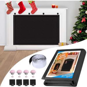 Fireplace Draft Cover, Fireplace Blocker Blanket Stops Heat Loss, Adjustable Fireplace Draft Stopper with Hook and Loop Tapes Black 45" W x 34" H