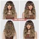 LONAI Curly Wig with Bangs for Women Long Honey Blonde Kinky Wigs with Bangs WIG006 Curly Shag Synthetic Wig for Daily Use Party Cosplay-Ombre Honey Blonde