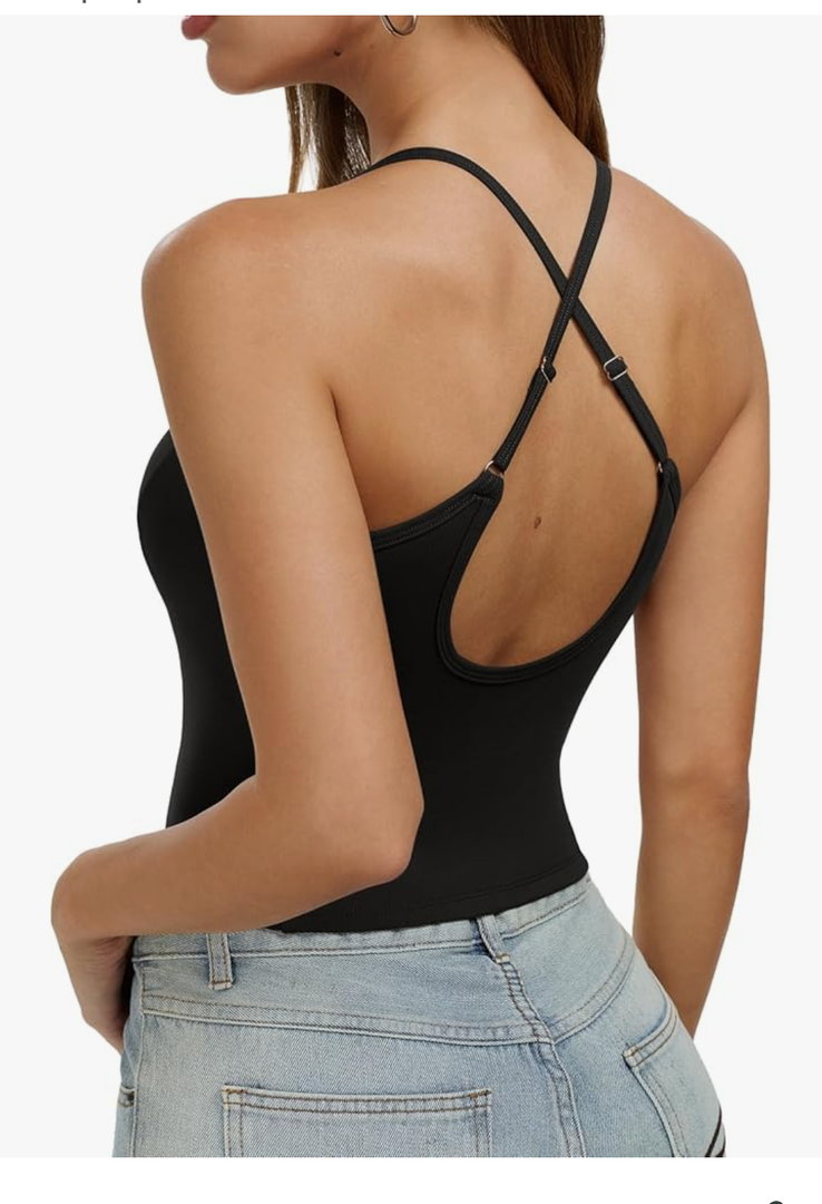 Women's Sexy Halter Backless Tank Top Sleeveless Summer Y2K Basic Going Out Fitted Cami Crop Tops, L