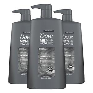 Dove Men+Care Shampoo Charcoal + Clay 3 Count For Healthy-Looking Hair Naturally Derived Plant Based Cleansers 25.4 oz