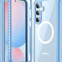 Miimall Full Body for Samsung Galaxy S24FE Case Magnetic,[Built in Screen Protector Glass][Compatible with Magsafe][Military Shockproof Dropproof]Heavy Duty Phone Case for S24FE 6.7",Light Blue/Clear