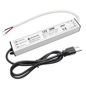 30W 12 Volt LED Power Supply, Waterproof IP67 LED Driver, 110V AC to 12V DC Converter, LED Transformer Low Voltage Output with 3-Prong Plug 3.3 Feet Cable for Light Strip, 2.5Amp