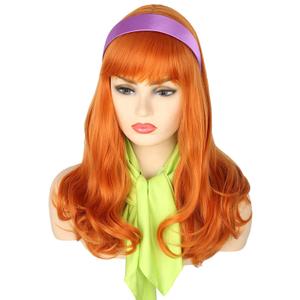 Topcosplay Daphne Wig Headband and Scarf Orange Wavy Wigs for Women or Girls