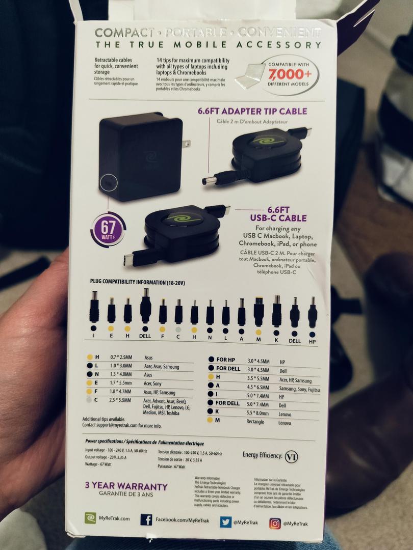 Retractable Universal USB C Laptop Charger