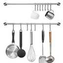 Audmore Kitchen Utensil Rack 2 Pack, 15.6 Inch Pots and Pans Hanging Rack Wall Mounted, 304 Stainless Steel Lid Cooking Utensil Hanger, 7 Sliding Hooks for Spatula Spoon, Measuring Cups, Coffee Mug