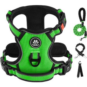 IVY&LANE No Pull Dog Harness for Medium Dogs, Dog Vest Harness with Leash, Safety Belt and Storage Strap, Fully Adjustable Harness, 360 Reflective Strip, Soft Handle (Green,Medium)