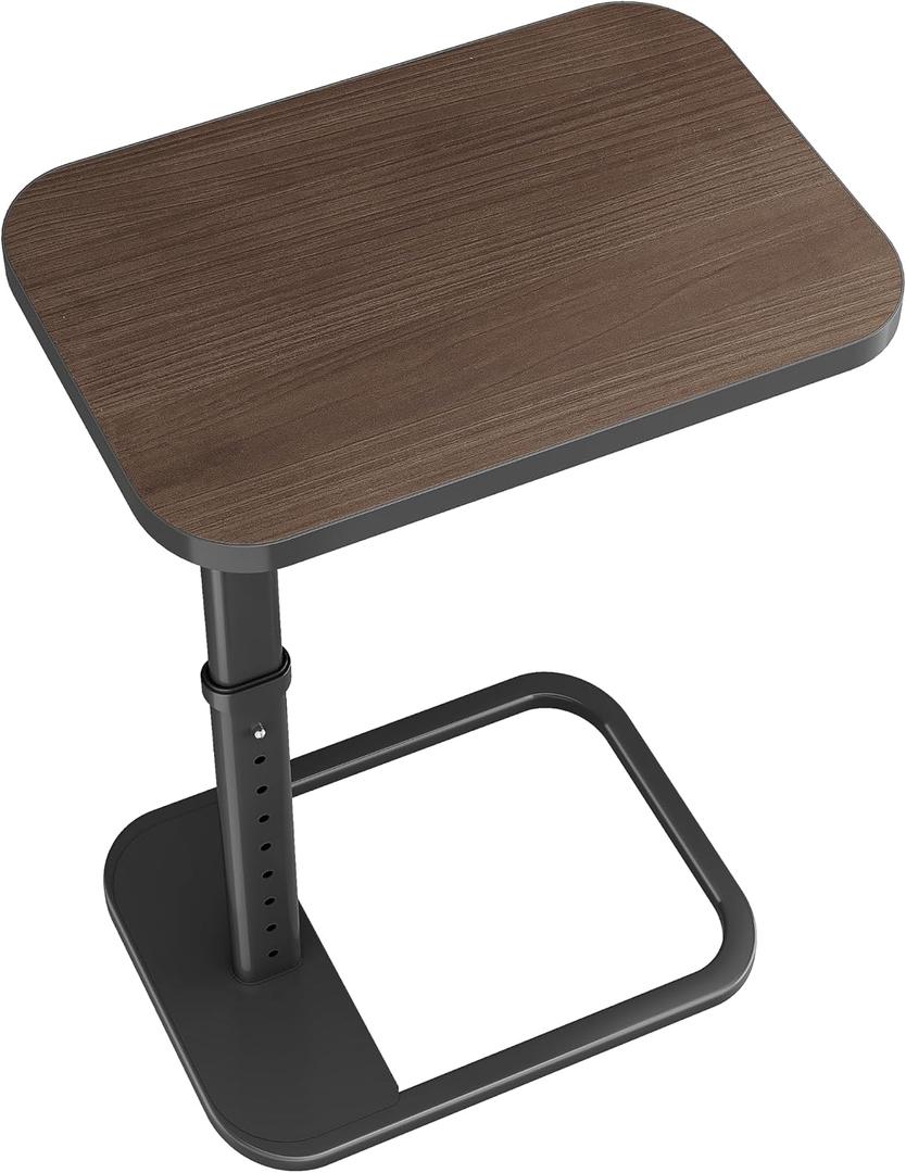  TV Tray Table, Adjustable Height & Rounded Metal Corners, Snack Table for Couch, Sofa, Bed, Chair, Living Room, C Shaped End Side Table for Eating, Dinner or Laptop, Small Spaces, Espresso