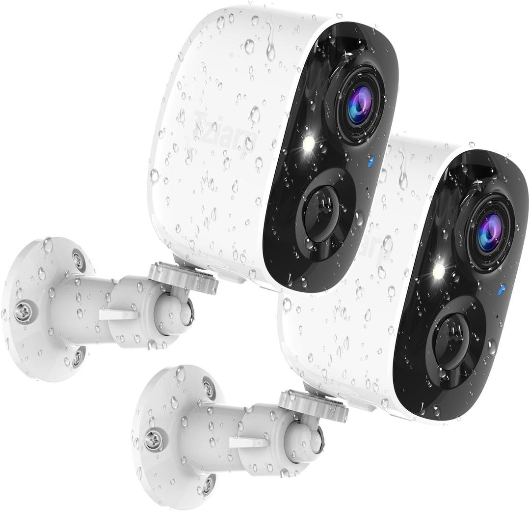 Security Cameras Wireless Outdoor, 2K Indoor WiFi Wireless Cameras, Outside Battery Powered Camera for Home Security, AI Motion Detection, Color Night Vision, Spotlight, Siren Alarm, SD/Cloud Storage, 2 Pack