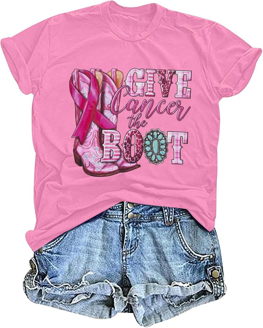 FAYALEQ Breast Cancer Shirt - Women's Awareness Inspirational Short Sleeve Top (Pink, S)