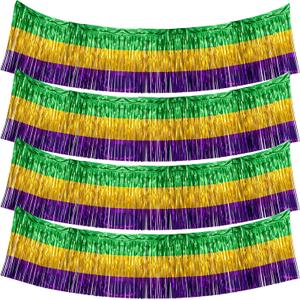 4 Pack 29x108 Inch Mardi Gras Table Skirts Metallic Foil Fringe Table Skirts for Wedding,Birthday, Mardi Gras Decorations (4 Ps)