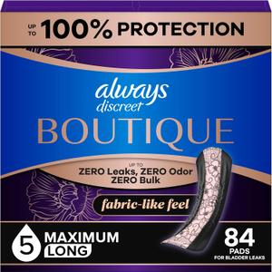 Always Discreet Boutique Adult Incontinence & Postpartum Pads For Women, Size 5, Heavy Long Abondant longues, 28 Count x 3 Packs (84 Count total) 