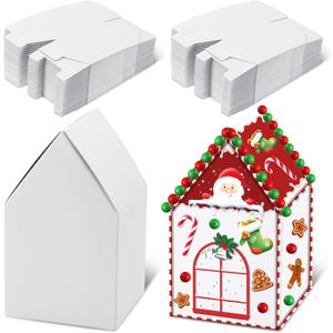 Cholemy 50 Pack Christmas Gingerbread House Box Kit DIY Crafts Cookie House Shaped Cardboard Boxes DIY Build Gingerbread Houses Crafts Supplies for Xmas Holiday Party Supplies (White)