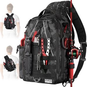 Ghosthorn Fishing Backpack with Rod Holder - Tackle Sling Bag - Fly Fishing Gifts for Men and Women (A.black Camouflage)