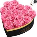 Casaido Preserved Roses Flowers for Delivery 16 Pcs, Forever Flores in Heart Box with Necklace, Eternal Rose Anniversary Birthday Gift for Women Wife Girlfriend, Rosas for Valentines Christmas, Pink