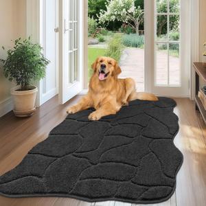 BSICPRO Large Dog Door Mat for Mud Paws, 32x47 Absorbent Dirt Trapper Long Door Mat, Non-Slip Washable Mud Mat for Dogs, Microfiber Soft Pet Rug Mat for Entryway, Dog Paws, Patio (Charcoal)
