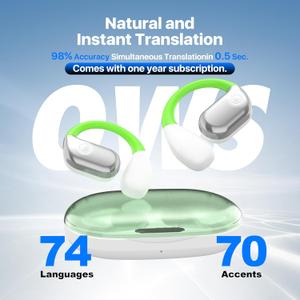 Language Translation Earbuds, 3-in-1 Translator Earbuds, 144-language Real-time Two-Way OWS Earbuds, HD Sound, Long Battery Life, fit iOS and Android, Ideal for Travel and Business, White