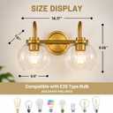 Gold Vanity Light – 2 Light Bathroom Fixture with Clear Glass Shades, Modern Wall Sconce for Mirror, Vanity Lighting for Bathroom Bedroom Hallway Living Room